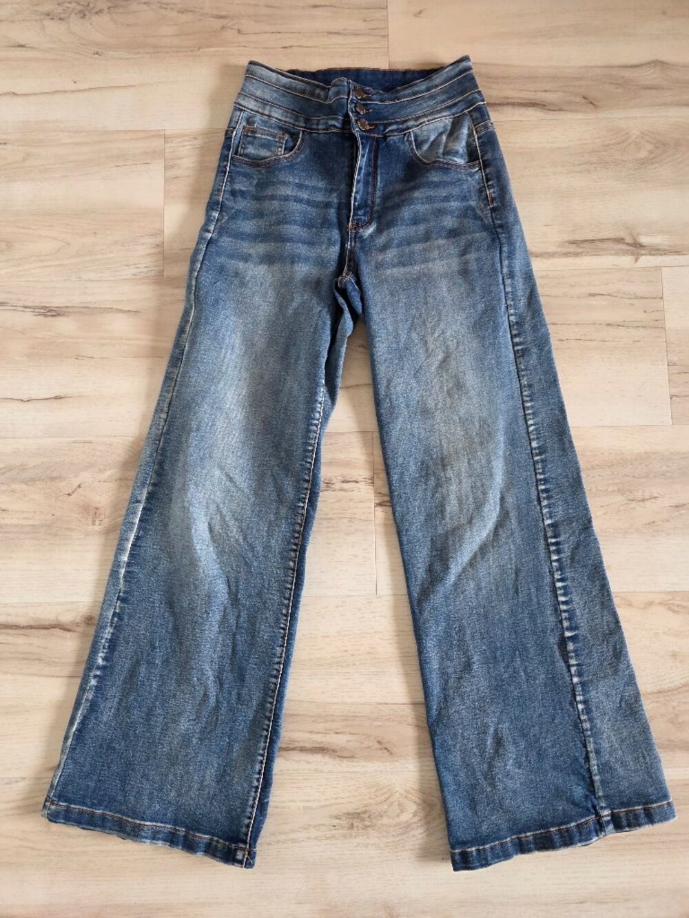 Roswear High-Rise Wide-Leg Jeans Triple Button Tummy Control Blue Wash Small 4-6